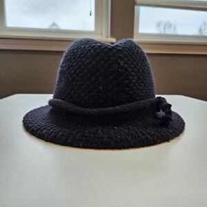 Vintage Hansen Black Knit Fedora Hat Made in USA Union Label One Size